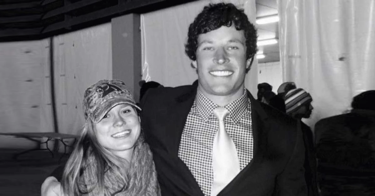 Luke Kuechly wife Shana Kuechly standing beside the former NFL linebacker at a Carolina Panthers event.