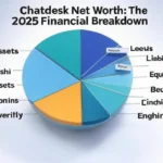 Chatdesk Net Worth: The 2025 Financial Breakdown showing company valuation components in a pie chart with assets, equity, and revenue streams