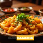 A traditional Turkish bowl of Çeciir, a hearty chickpea stew, garnished with parsley and served with bread on a rustic wooden table.